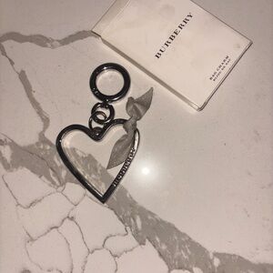 Burberry Silver Heart Keyring with Grey Ribbon